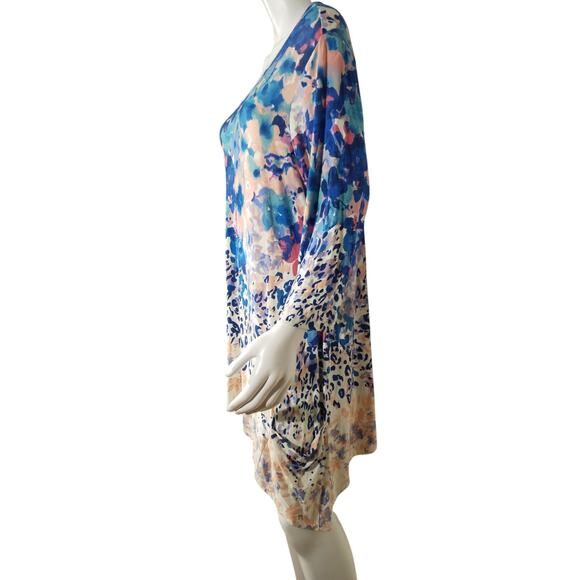 LOGO by Lori Goldstein Womens Sz 1X Printed Tunic Dress Pleating Detail Pockets - Picture 3 of 7